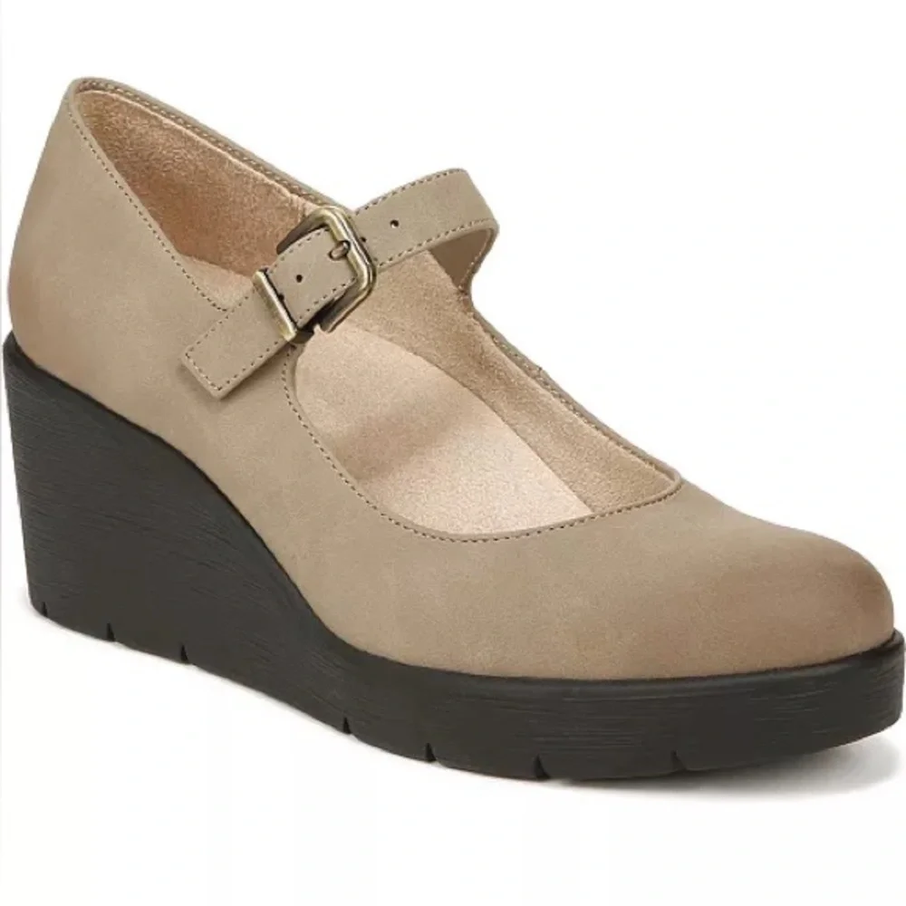 Adore Taupe Mary Jane Wedges with Black Platform